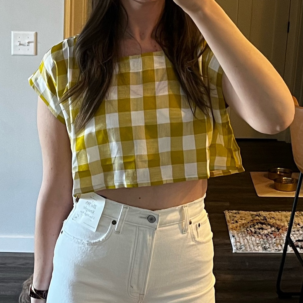 Plaid Yellow and White Women's Top